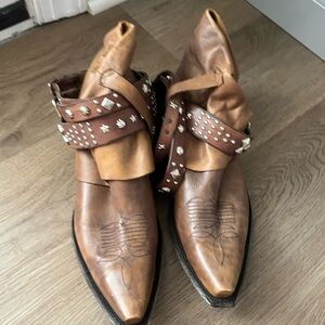 Brown Leather Studded Cowboy Boots